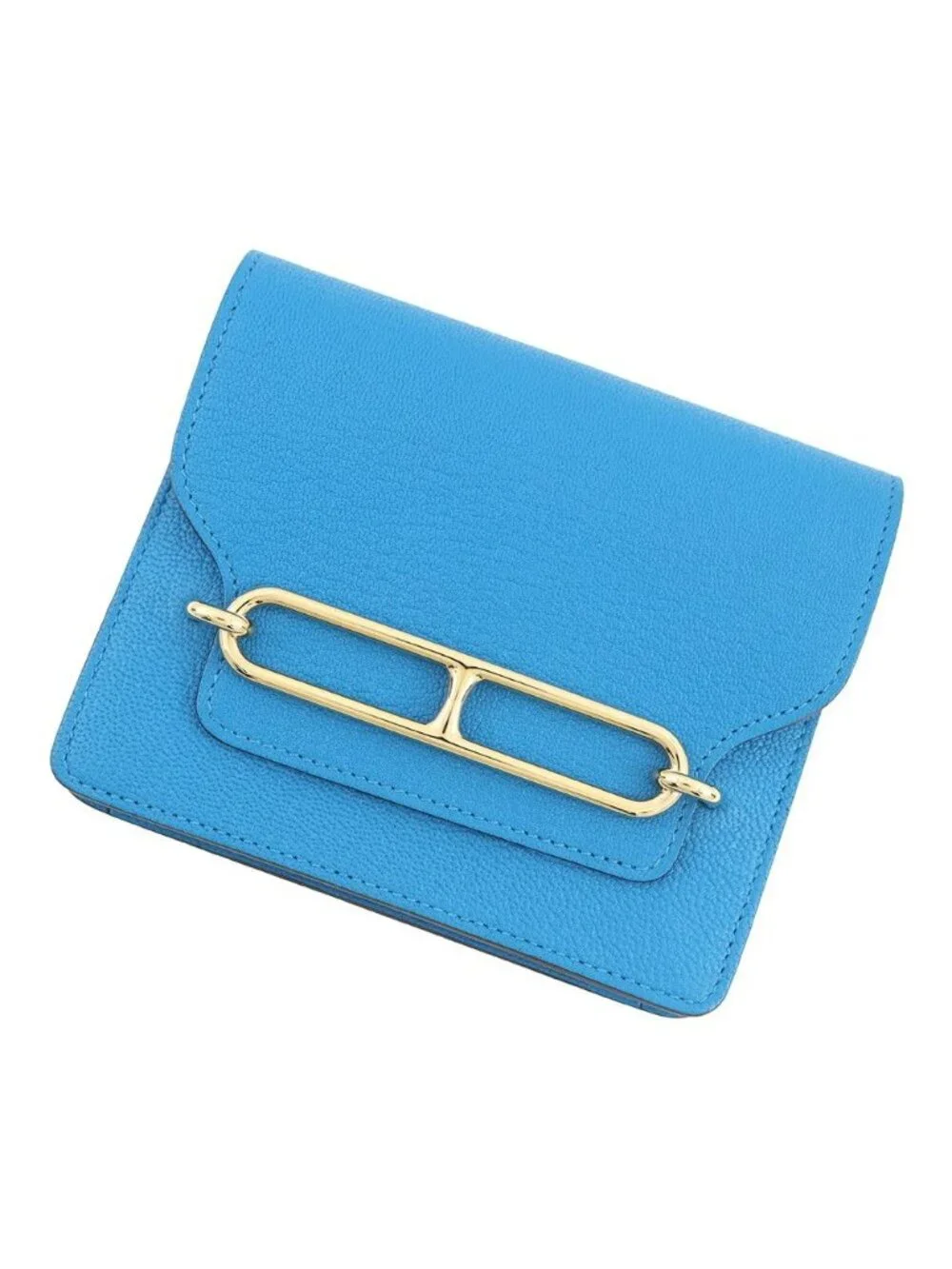 Hermes Wallet Roulis Slim Blue Frida Gold Chevre Misor